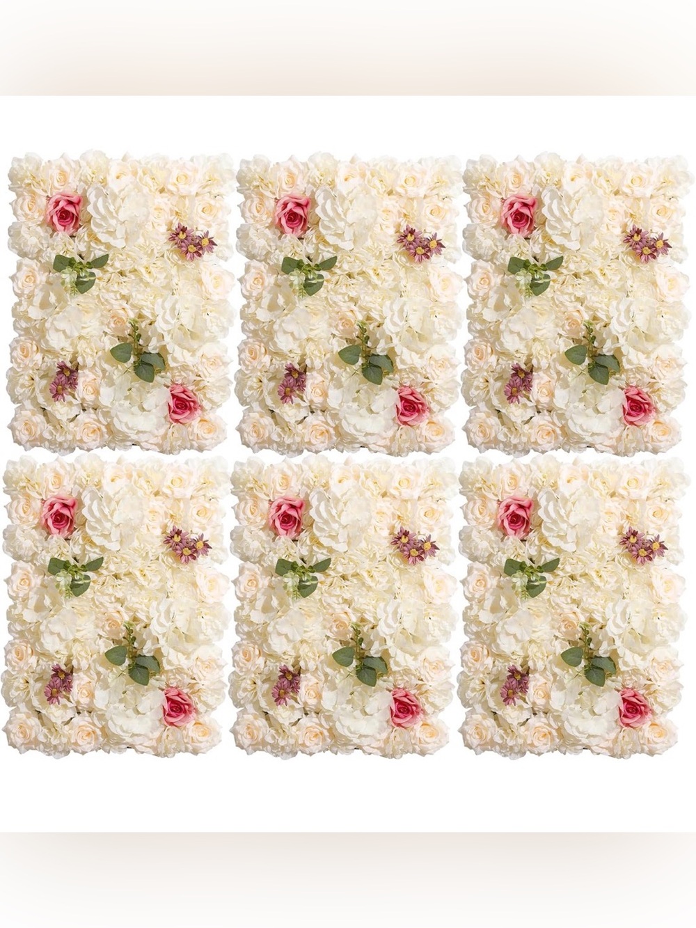 Flower Wall Backdrop 6 Panels 16×24”Champagne Rose 3D design Realistic Look